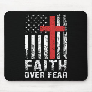 Faith Over Fear Christian American Flag Women Men Mouse Mat