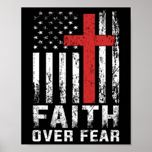 Faith Over Fear Christian American Flag Women Men Poster
