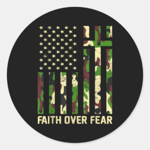 Faith Over Fear Christian Americn Flag Camouflage Classic Round Sticker