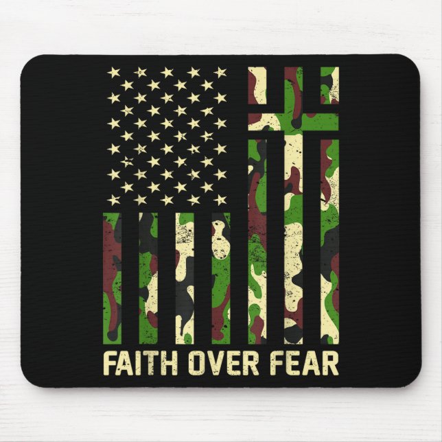 Faith Over Fear Christian Americn Flag Camouflage  Mouse Mat (Front)