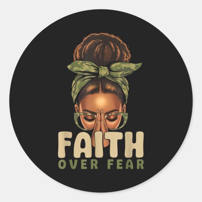 Faith Over Fear Christian Camo African American Af Classic Round Sticker (Front)