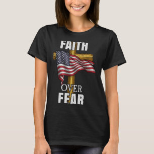 Faith Over Fear Christian Cross American Flag Tee 