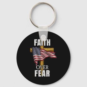 Faith Over Fear Christian Cross American Flag Tee Key Ring