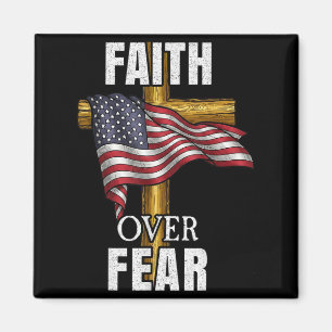 Faith Over Fear Christian Cross American Flag Tee  Magnet