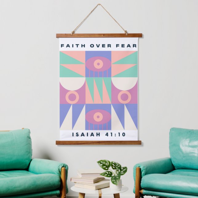 Faith Over Fear Christian Faith Poster Modern  Hanging Tapestry (Living Room)