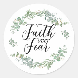 Faith Over Fear Christian Scripture Greenery Classic Round Sticker