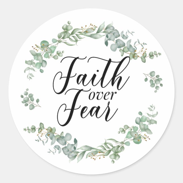 Faith Over Fear Christian Scripture Greenery Classic Round Sticker (Front)