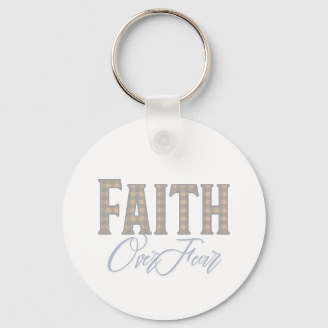Faith Over Fear Christian Typography Design Key Ring (Front)