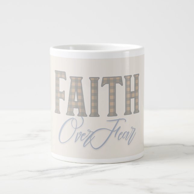 Faith Over Fear Christian Typography Design Large Coffee Mug (Front)