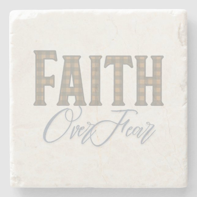 Faith Over Fear Christian Typography Design Stone Coaster (Front)
