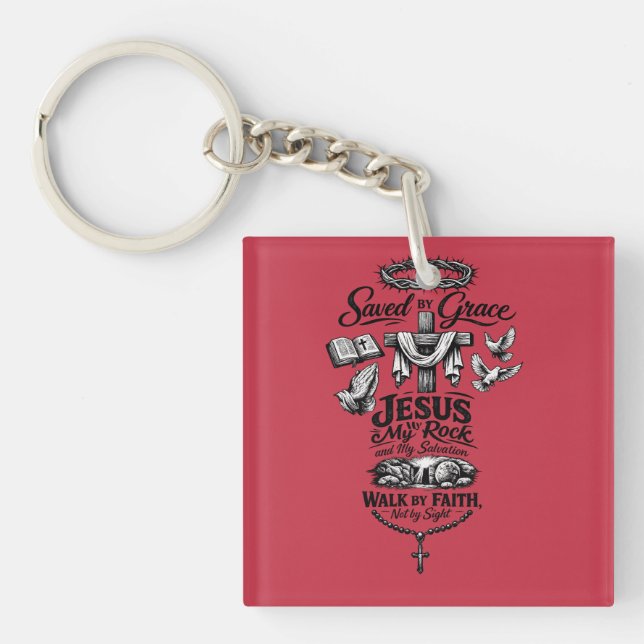 Faith Over Fear Christian Vintage Design Key Ring (Front)