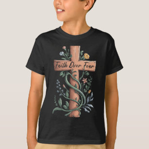 Faith Over Fear Christian Women Girls Jesus Cross T-Shirt