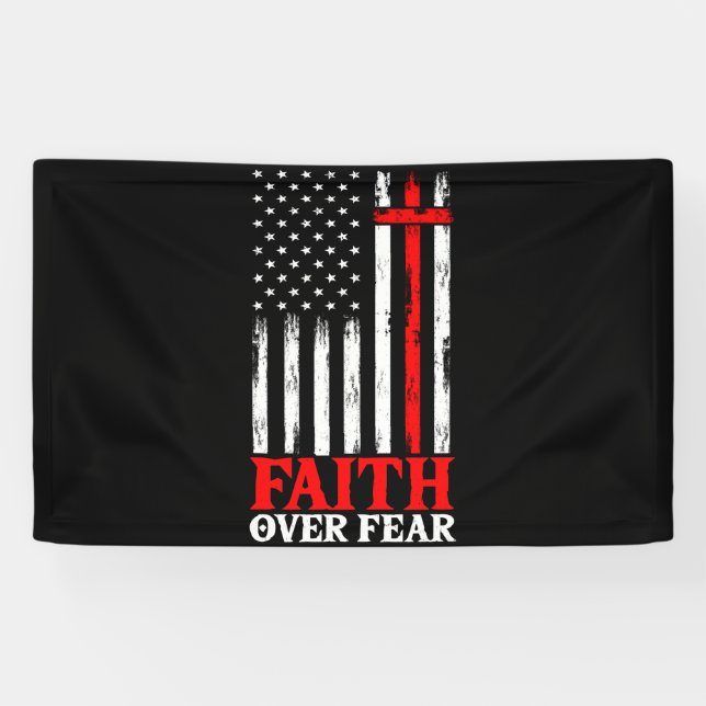 Faith Over Fear Cool Christian Flag Cross Banner (Horizontal)