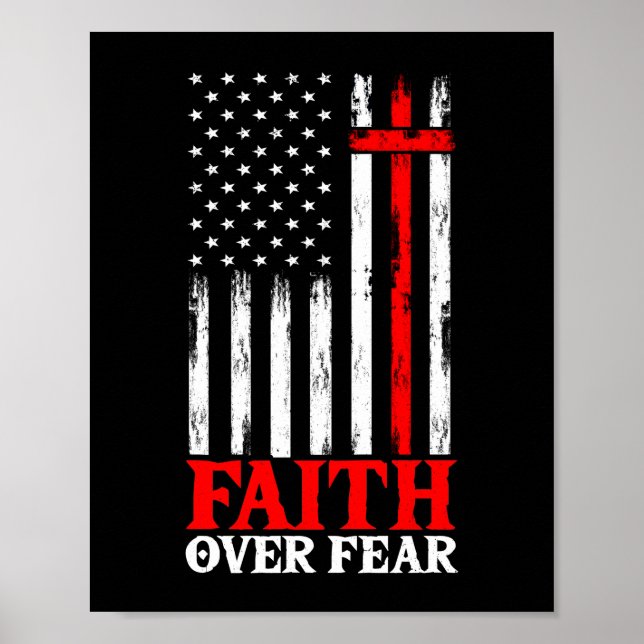 Faith Over Fear Cool Christian Flag Cross Poster (Front)