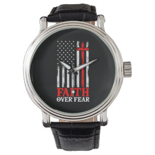 Faith Over Fear Cool Christian Flag Cross Watch