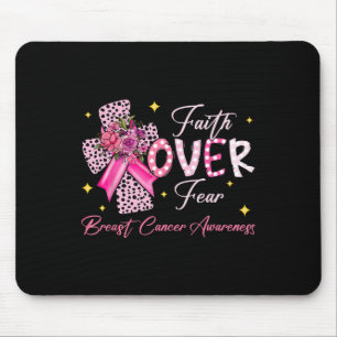 Faith Over Fear Cross Pink Ribbon Christian Breast Mouse Mat