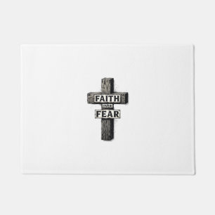 Faith Over Fear Cross Vintage Engraving Shirt (1) Doormat