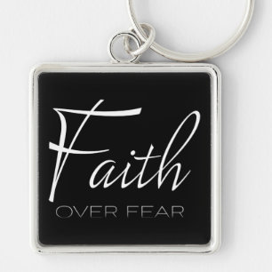 Faith Over Fear Encouragement in White Key Ring