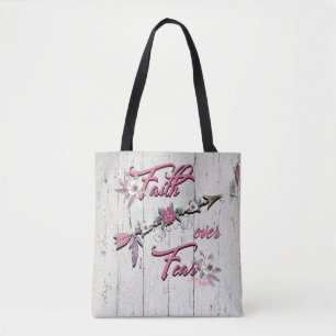 Faith Over Fear Feather And Flower Tote Bag
