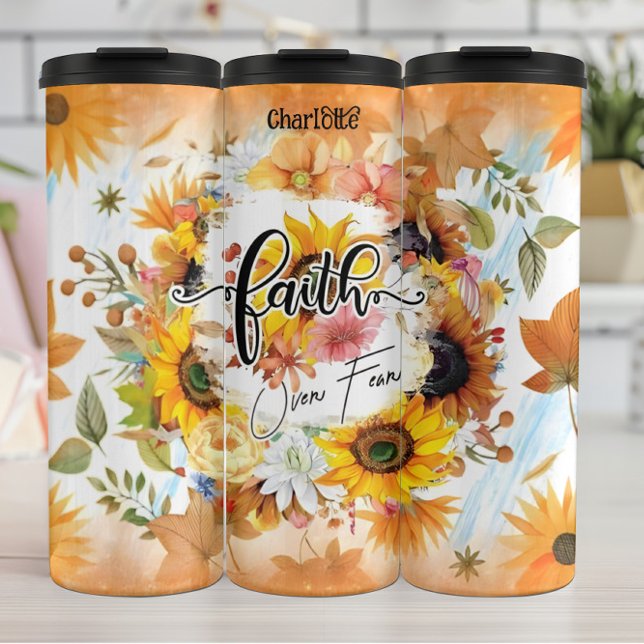 Faith Over Fear Floral Cascade Thermal Tumbler (Creator Uploaded)
