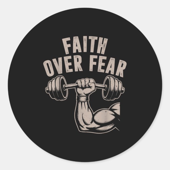 Faith Over Fear Funny Christian Workout Gym Jesus  Classic Round Sticker (Front)