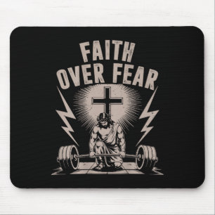 Faith Over Fear Funny Christian Workout Gym Jesus  Mouse Mat