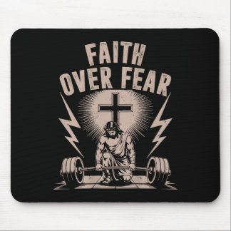 Faith Over Fear Funny Christian Workout Gym Jesus  Mouse Mat