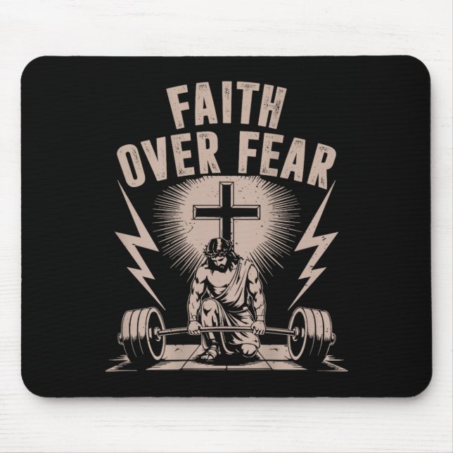 Faith Over Fear Funny Christian Workout Gym Jesus  Mouse Mat (Front)