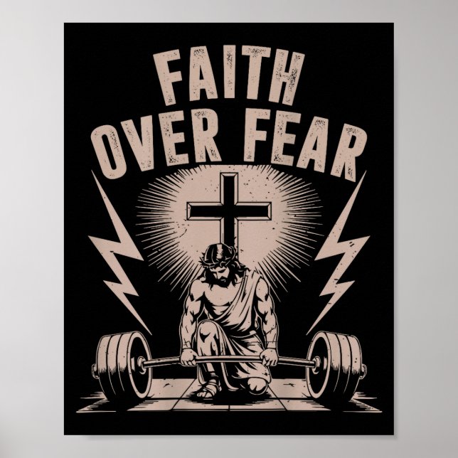Faith Over Fear Funny Christian Workout Gym Jesus  Poster (Front)