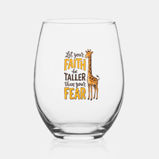 Faith Over Fear Giraffe Vintage Christian Shirt De Stemless Wine Glass