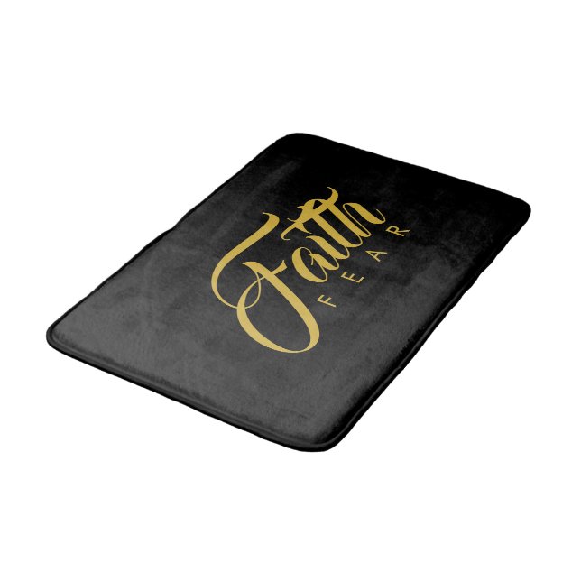 Faith Over Fear Gold and Black Bath Mat (Angled)