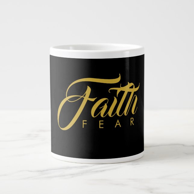 Faith Over Fear Gold and Black Large Coffee Mug (Front)