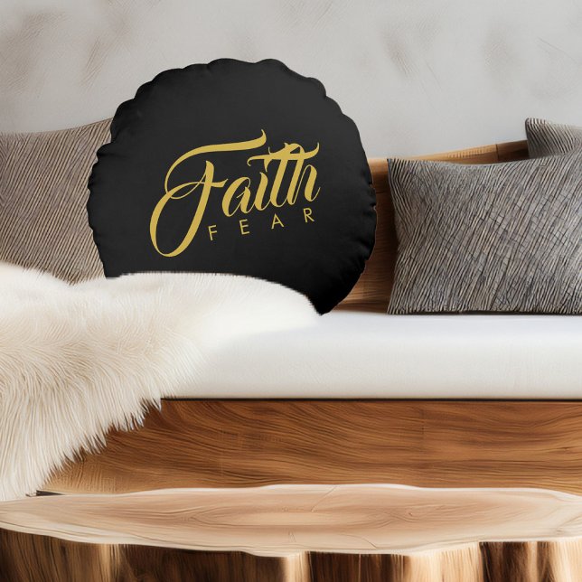 Faith Over Fear Gold and Black Round Cushion (Creator Uploaded)