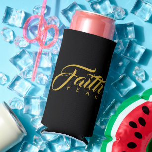 Faith Over Fear Gold and Black Seltzer Can Cooler