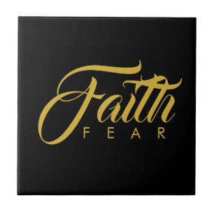 Faith Over Fear Gold and Black Tile