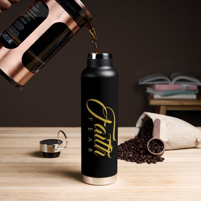 Faith Over Fear Gold and Black Water Bottle (Coffee)