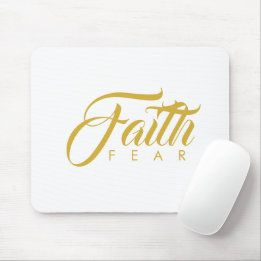 Faith Over Fear Gold and White Mouse Mat