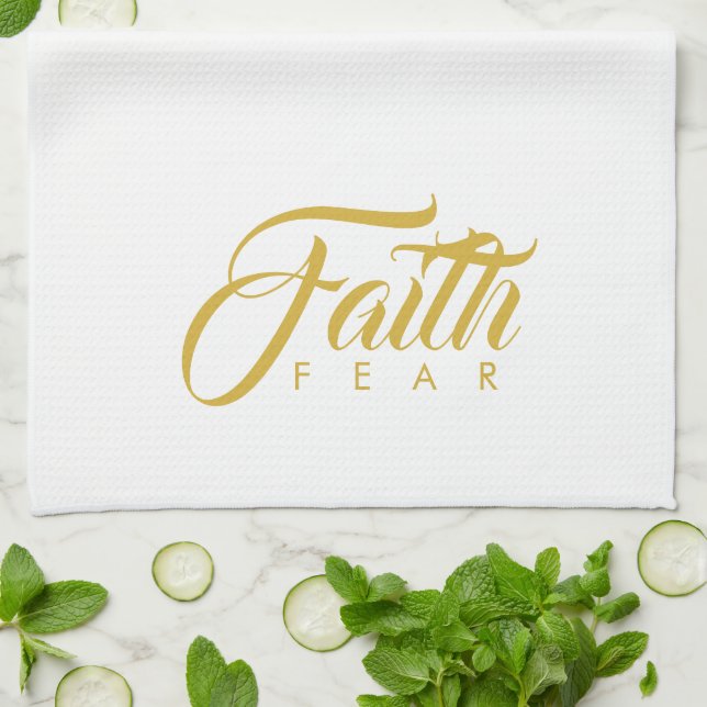 Faith Over Fear Gold and White Tea Towel (Folded)