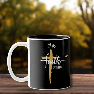 Faith Over Fear Gold Cross Two-Tone Coffee Mug
