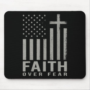 Faith Over Fear Jesus Christian Cross Us Flag God Mouse Mat