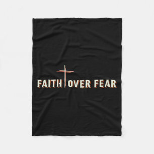 Faith Over Fear Jesus Cross Christian Graphic Fleece Blanket