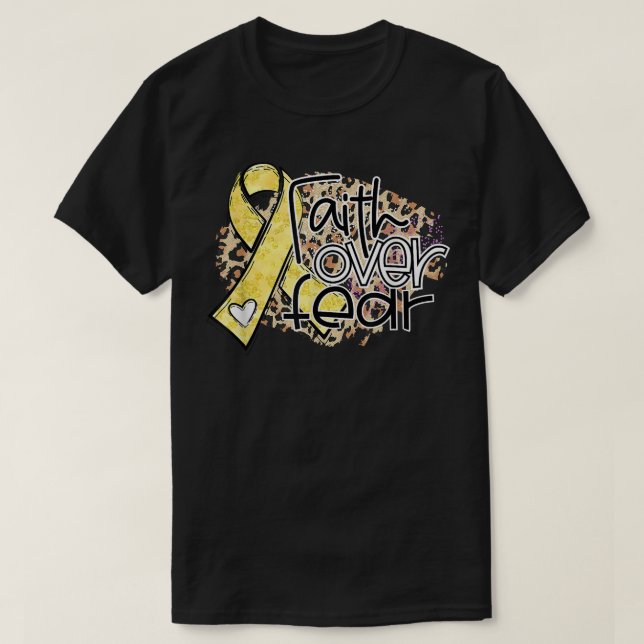 Faith Over Fear Leopard Gold Ribbon Childhood Canc T-Shirt (Design Front)