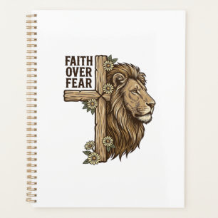 Faith Over Fear Lion Cross Vintage Christian Shirt Planner