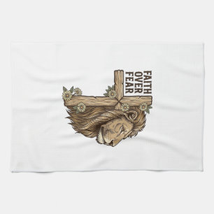 Faith Over Fear Lion Cross Vintage Christian Shirt Tea Towel
