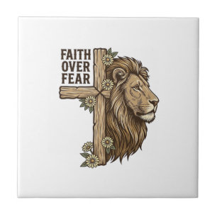 Faith Over Fear Lion Cross Vintage Christian Shirt Tile