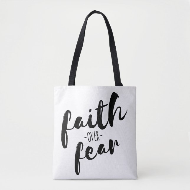 Faith Over Fear Modern Christian Tote Bag (Front)