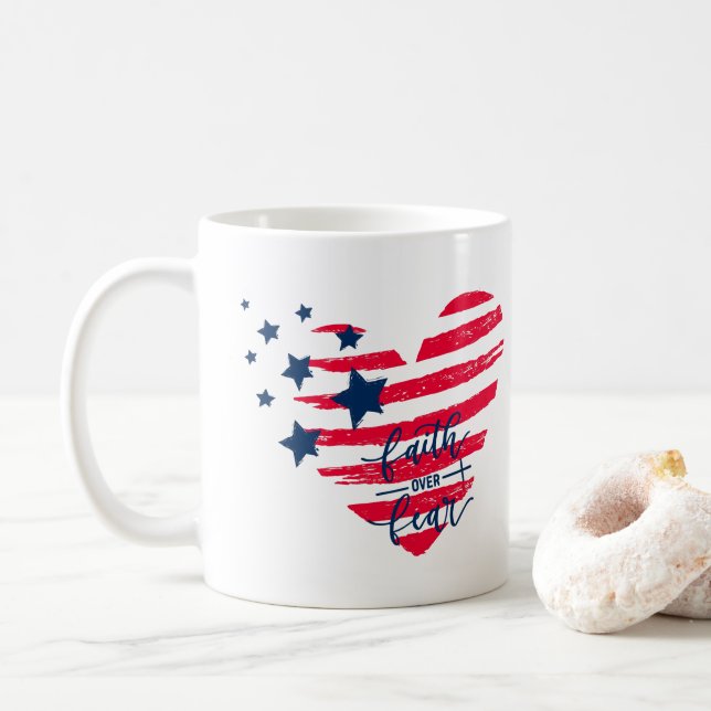 Faith Over Fear Patriotic Heart Coffee Mug (With Donut)