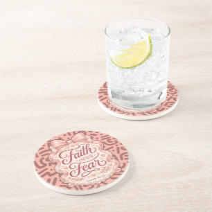 Faith Over Fear Pink Coquette Christian Drink Mat Coaster