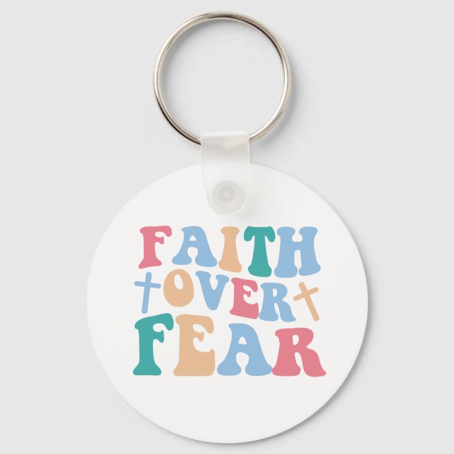 Faith Over Fear Retro Christian  Key Ring (Front)