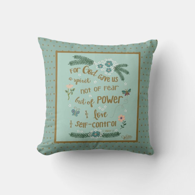 Faith Over Fear Scripture 2 Timothy Mint Monogram Cushion (Front)
